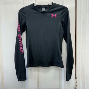 Under Armour thermal shirt youth girls large black with pink